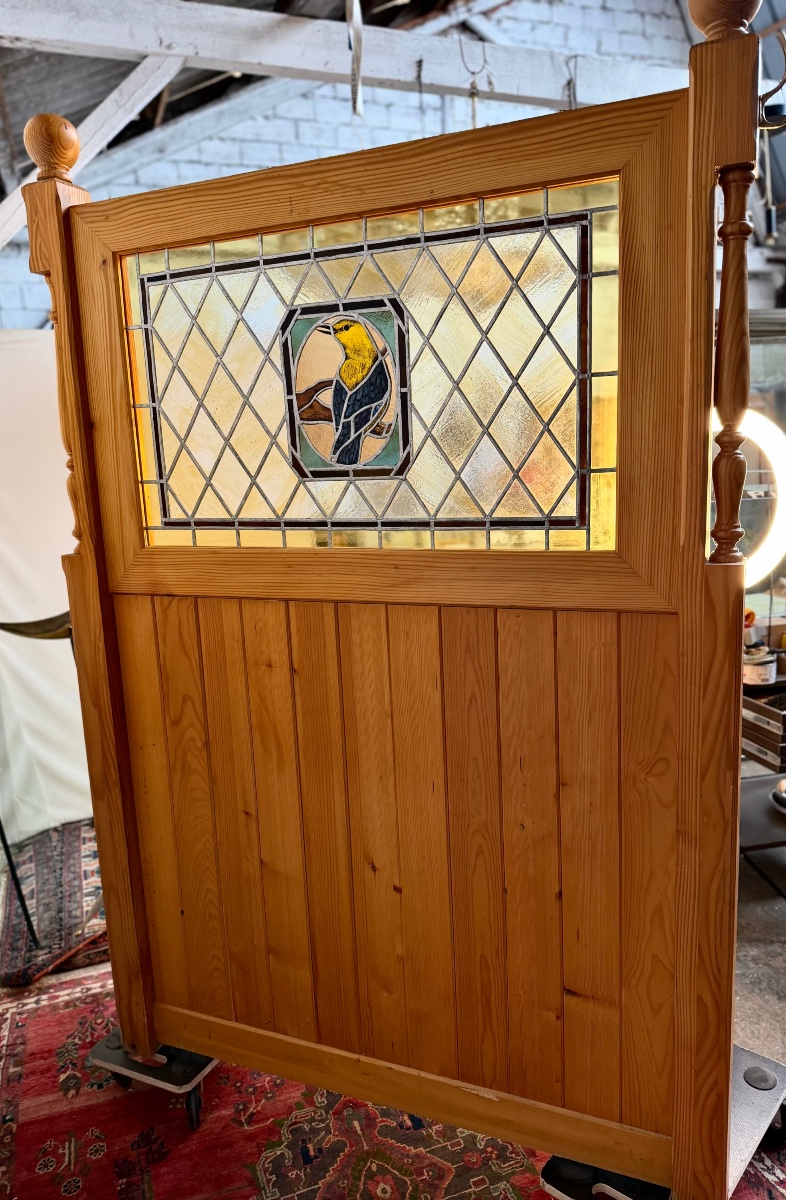 Partition Bench With Stained-glass Panel From The Mulhouse Brewery -photo-4