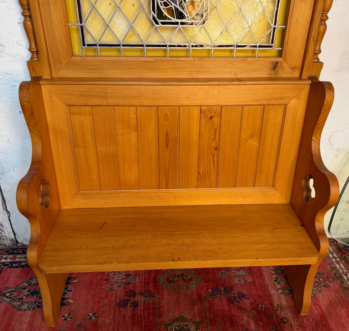 Partition Bench With Stained-glass Panel From The Mulhouse Brewery -photo-5