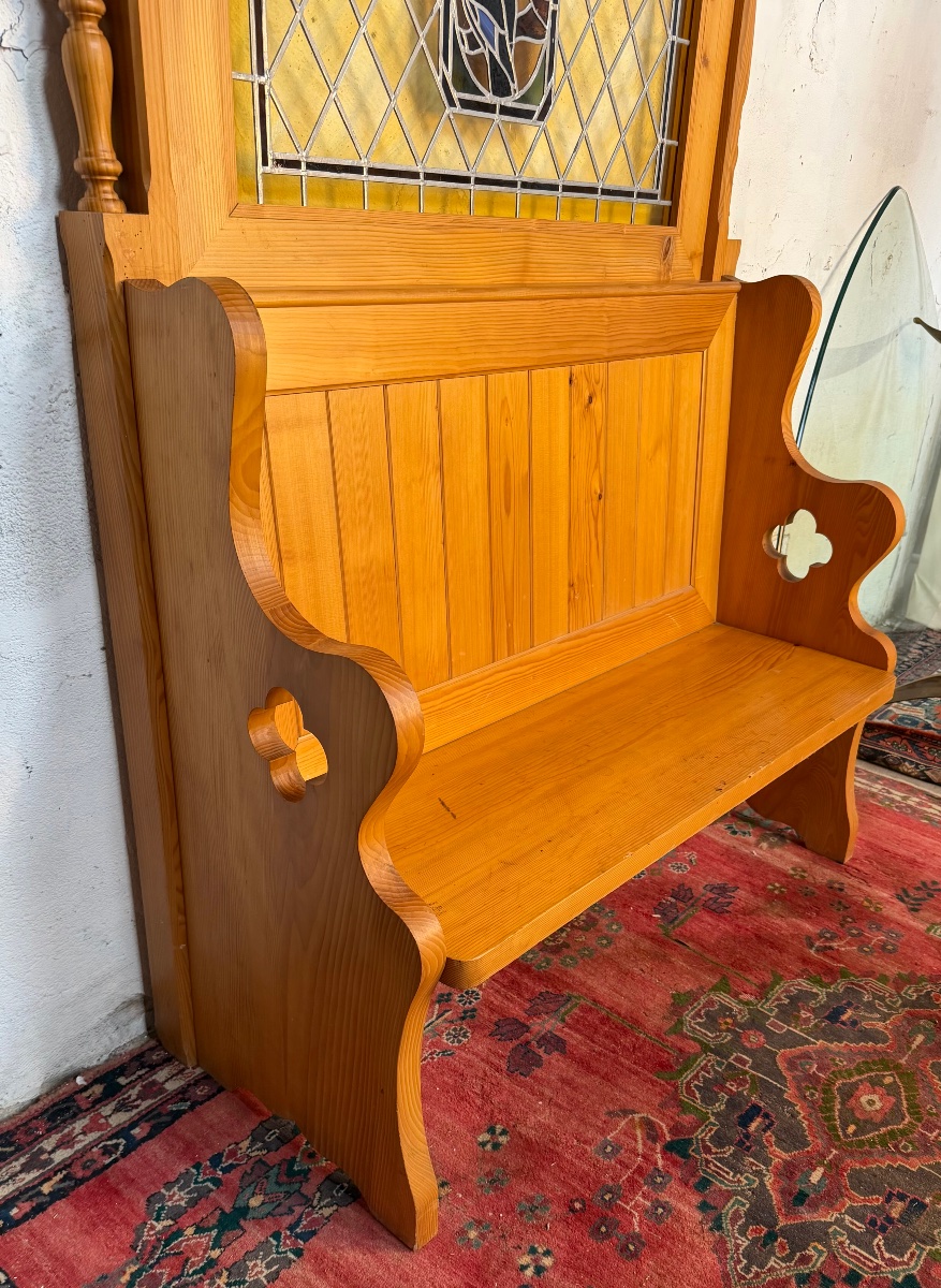Partition Bench With Stained-glass Panel From The Mulhouse Brewery -photo-6