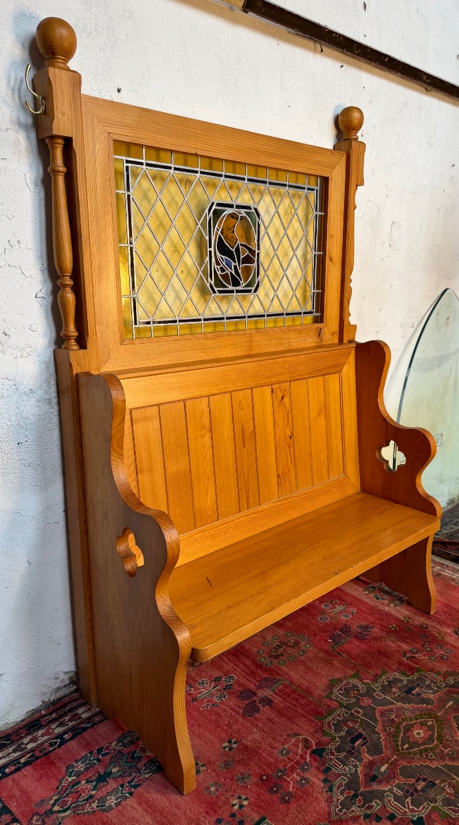Partition Bench With Stained-glass Panel From The Mulhouse Brewery -photo-7