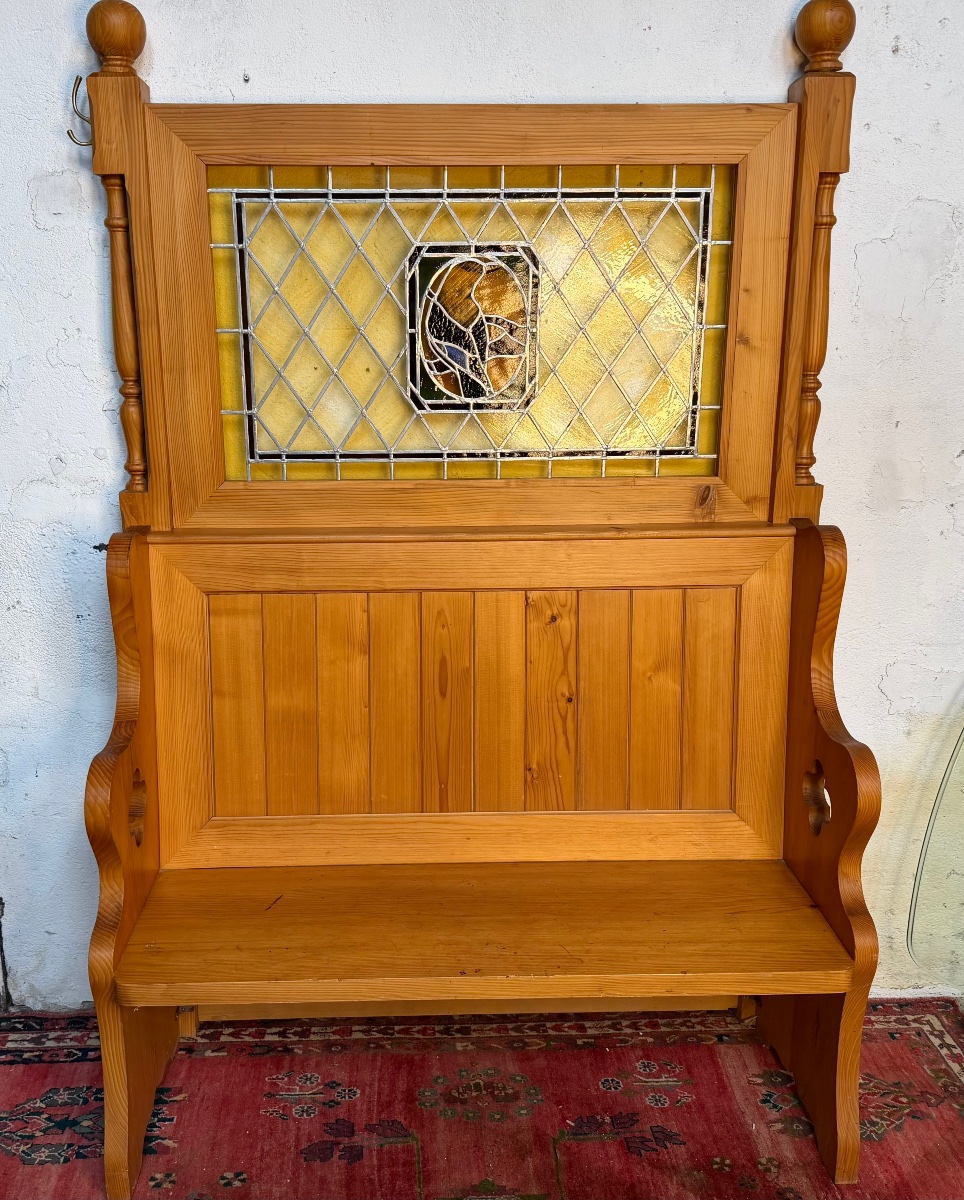 Partition Bench With Stained-glass Panel From The Mulhouse Brewery -photo-8