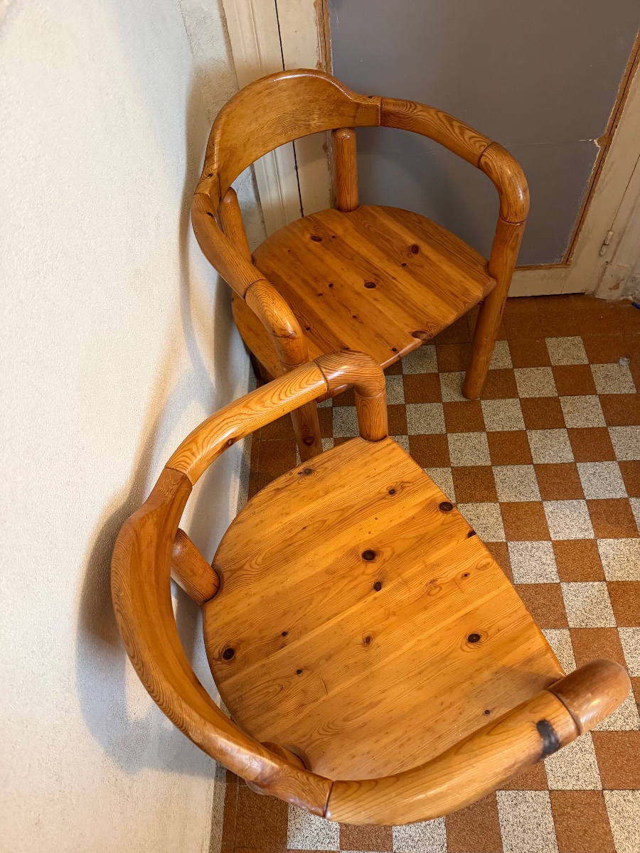 Pair Of Rainer Daumiler Armchairs, Circa 1960, Solid Pine-photo-2