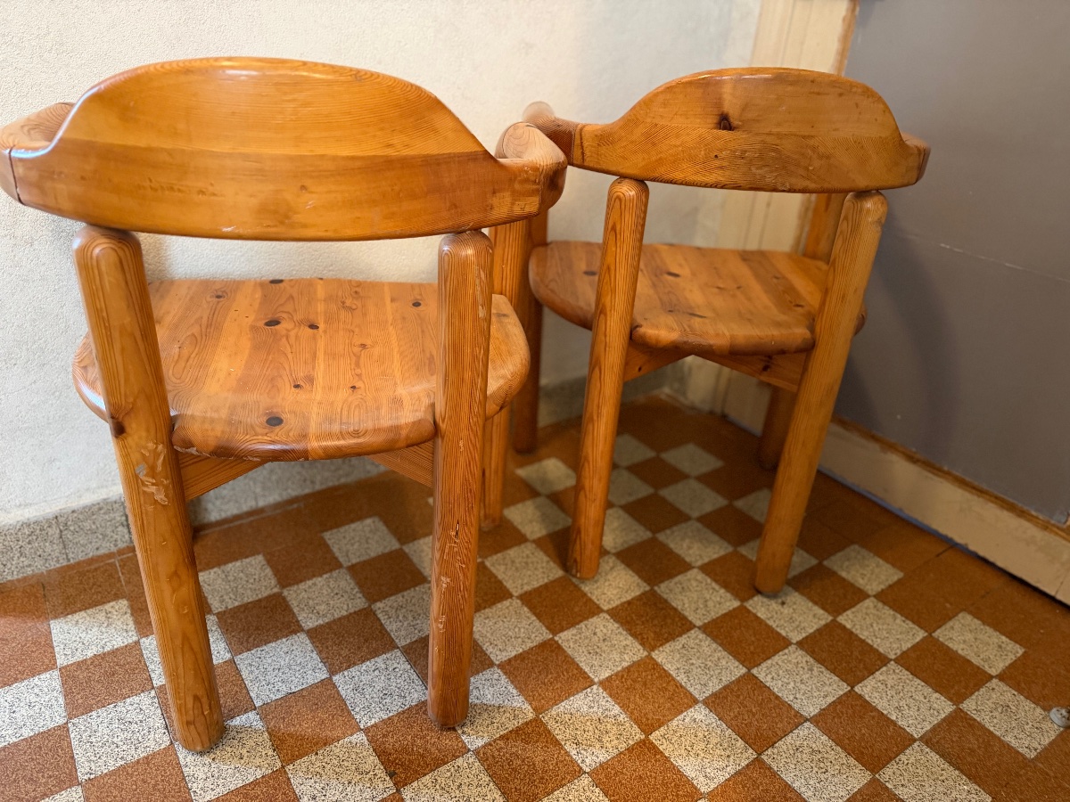 Pair Of Rainer Daumiler Armchairs, Circa 1960, Solid Pine-photo-4