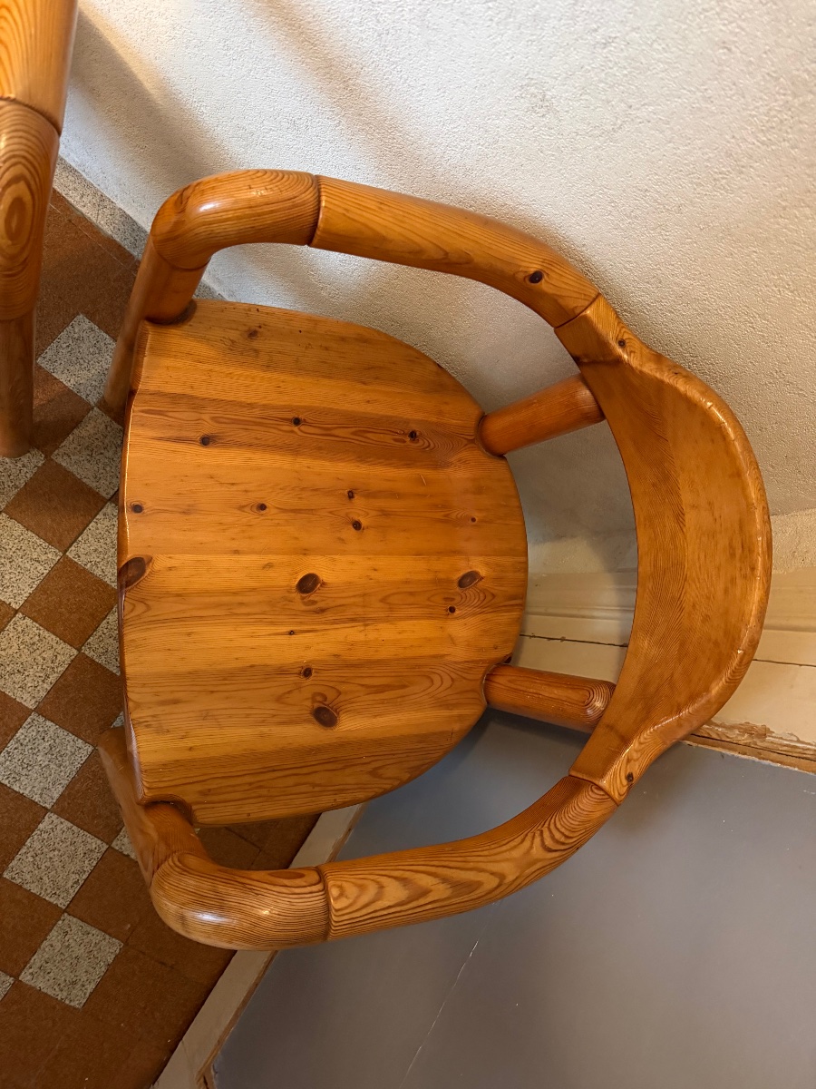 Pair Of Rainer Daumiler Armchairs, Circa 1960, Solid Pine-photo-1