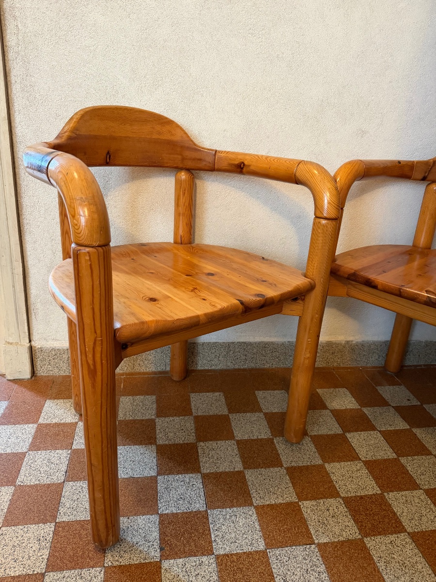 Pair Of Rainer Daumiler Armchairs, Circa 1960, Solid Pine-photo-4