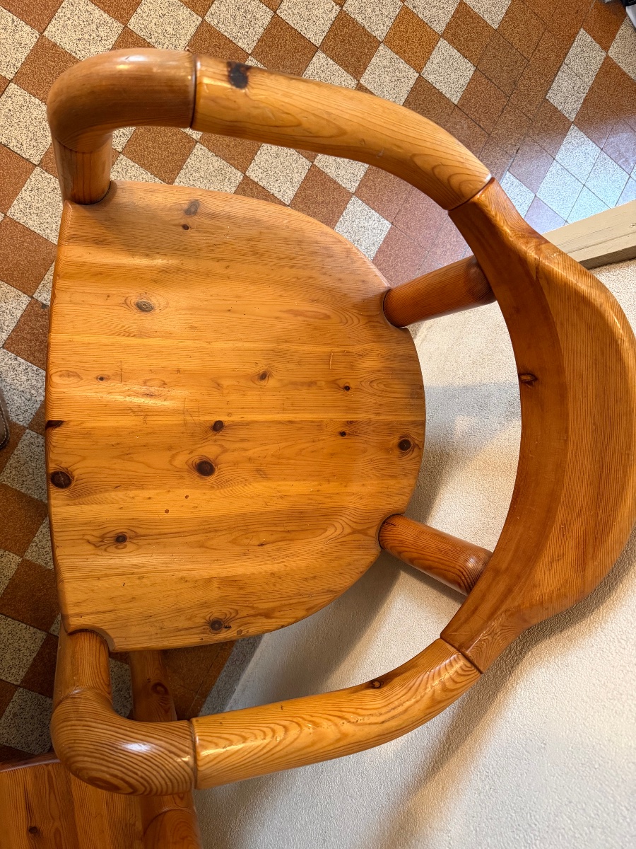 Pair Of Rainer Daumiler Armchairs, Circa 1960, Solid Pine-photo-5