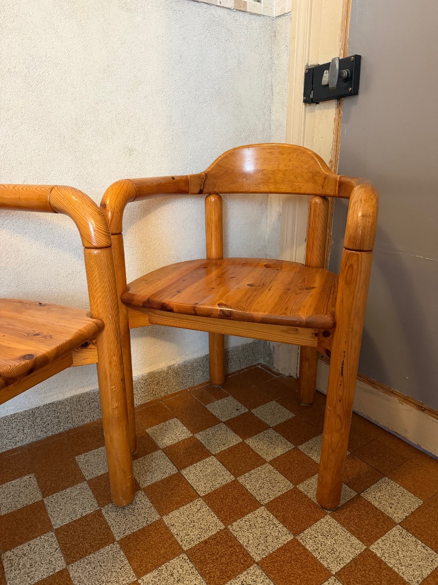 Pair Of Rainer Daumiler Armchairs, Circa 1960, Solid Pine-photo-6