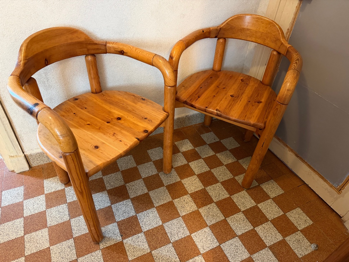 Pair Of Rainer Daumiler Armchairs, Circa 1960, Solid Pine