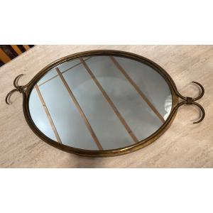 Oval Mirror Art Deco Golden Wrought Iron