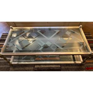 Chromed Bronze Coffee Table Engraved Glass