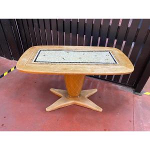 Walnut And Ceramic Side Table 