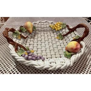 Large Woven Earthenware Cup With Fruit Decor 