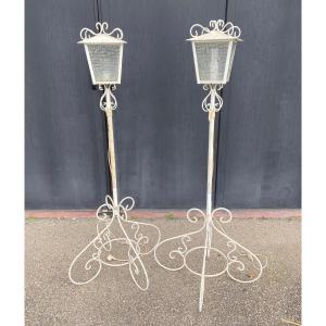 Pair Of White Lacquered Wrought Iron Floor Lamps Circa 50