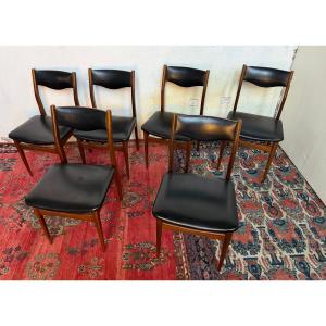 serie de 6 chaises scandinave teck et skai noir