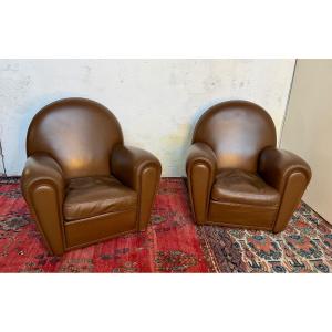 paire de fauteuils club cuir poltrona Frau