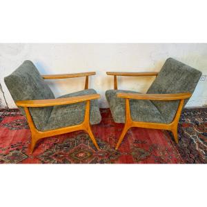Pair Of Stella Armchairs, Refurbished