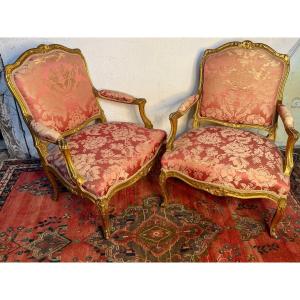 paire de fauteuils lXV bois doré circa XIX ieme