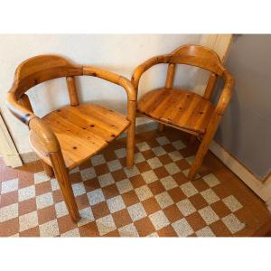 Pair Of Rainer Daumiler Armchairs, Circa 1960, Solid Pine