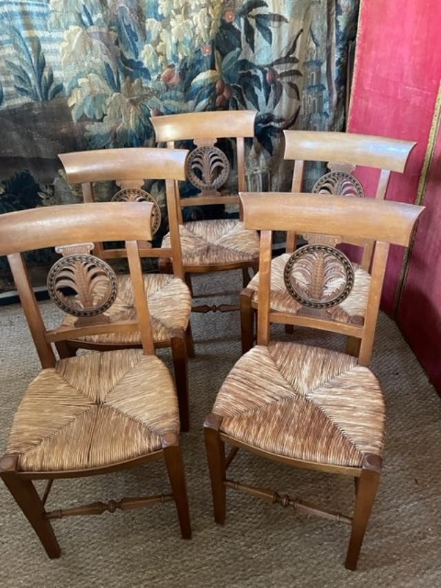 Suite de 5 chaises en bois naturel de style directoire-photo-2