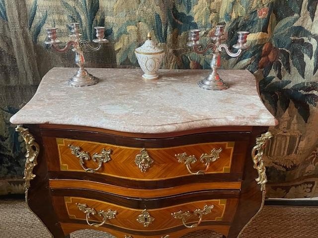 Commode sauteuse en marqueterie de style Louis XV-photo-3