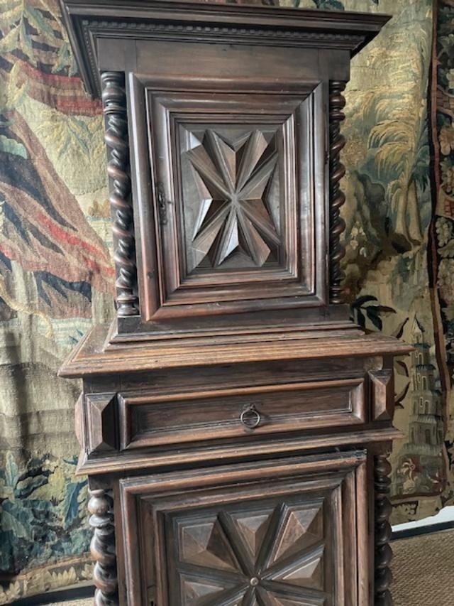 Cabinet &agrave; deux corps en bois naturel Louis XIV-photo-2
