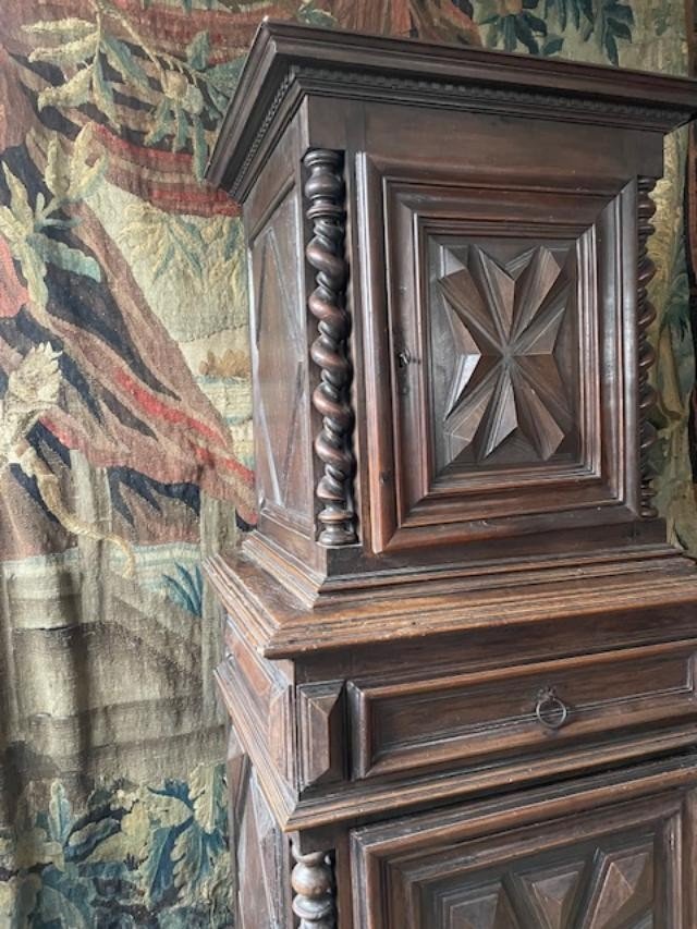 Cabinet &agrave; deux corps en bois naturel Louis XIV-photo-3