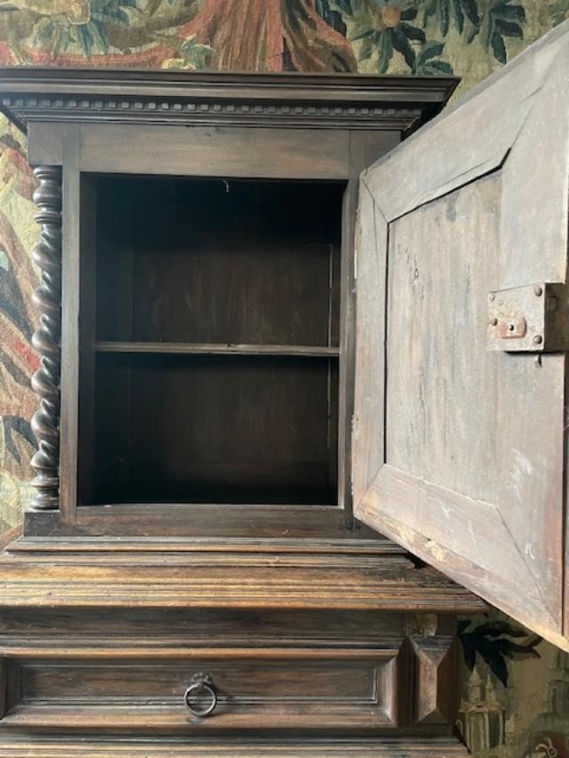 Cabinet &agrave; deux corps en bois naturel Louis XIV-photo-2
