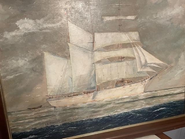 Belle huile sur panneau figurant "le Morutier Blanc" Par J. Le Breton-photo-2