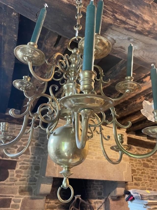 Important lustre en bronze à douze lumières-photo-2