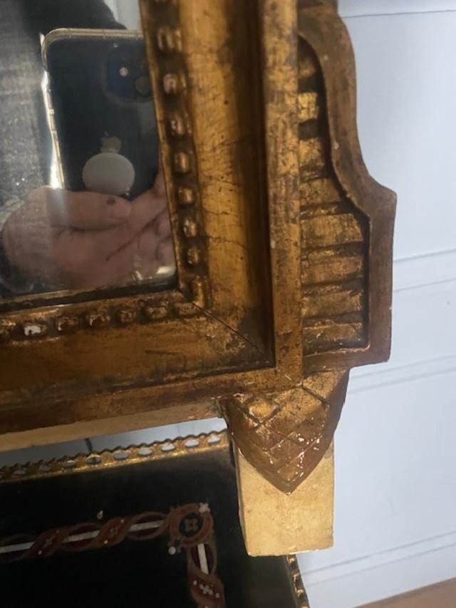 Miroir en bois doré et sculpté de style Louis XVI-photo-2