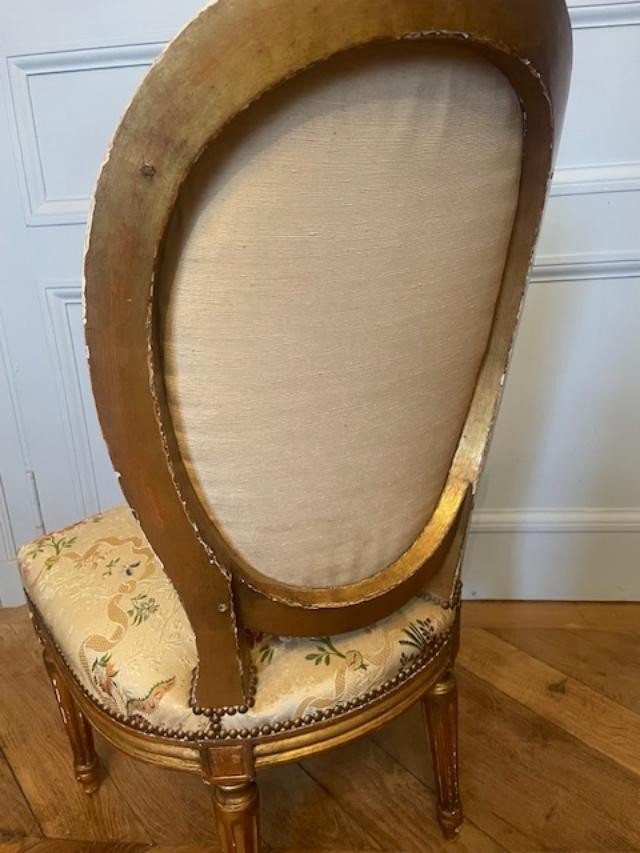 Pair Of Louis XVI Gilded Wood Lounge Chairs-photo-3