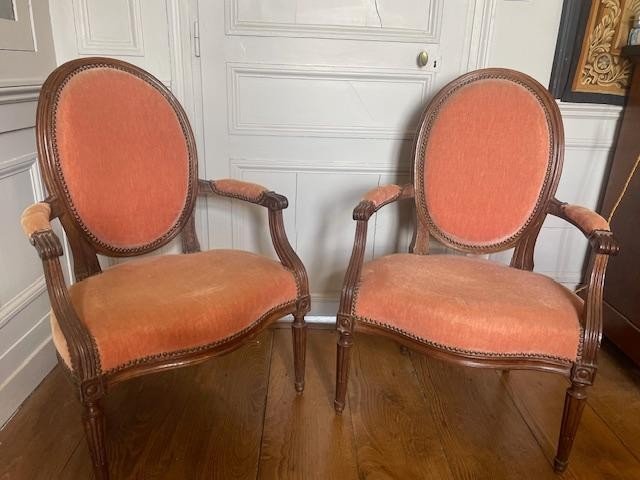 Pair Of Louis XVI Period Medallion Armchairs