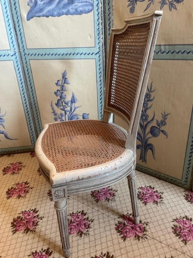 Suite de 5 chaises 18 ème en bois laqué gris d'époque Louis XVI-photo-2