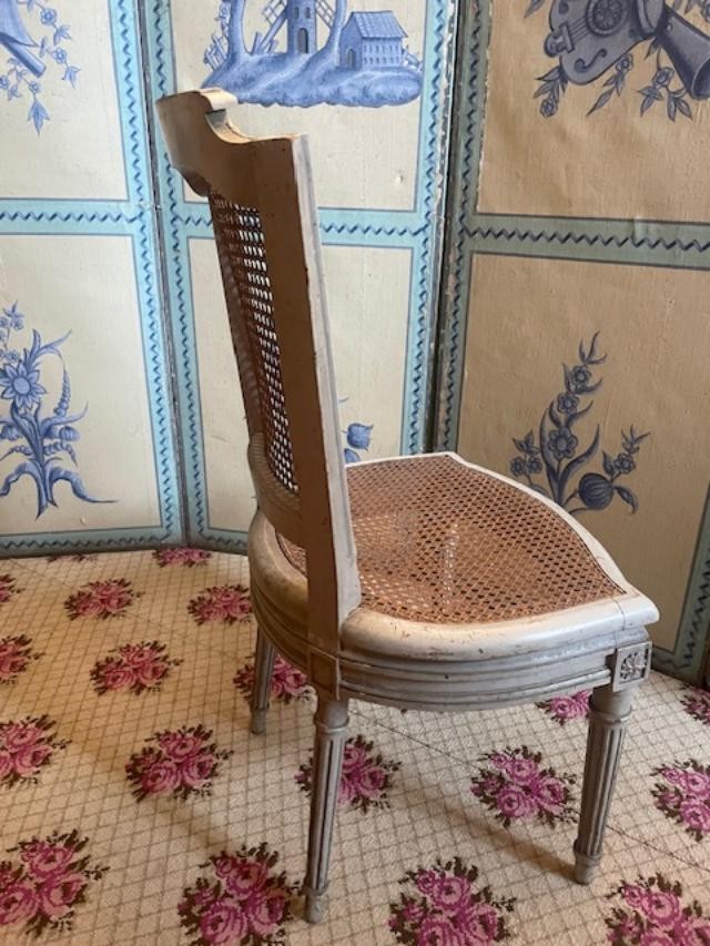 Suite de 5 chaises 18 ème en bois laqué gris d'époque Louis XVI-photo-4