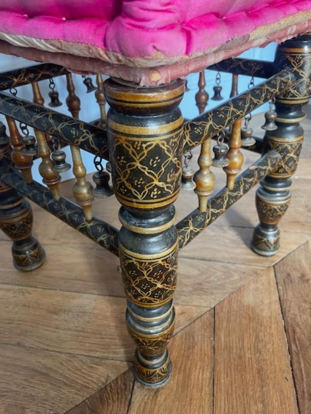 Curious Stool In Blackened And Gilded Wood With Neo-gothic Decoration.-photo-4