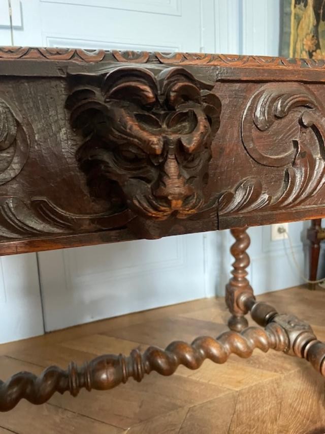 Louis XIII Style Natural Wood Desk Table-photo-2