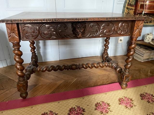 Louis XIII Style Natural Wood Desk Table