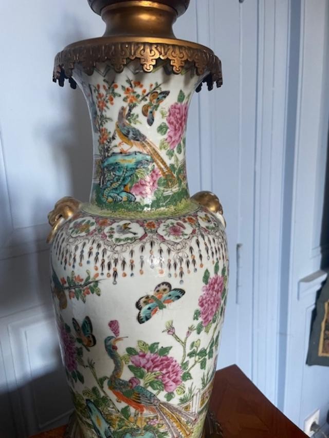 Large Canton Porcelain Lamp, Late 19th Century.-photo-2