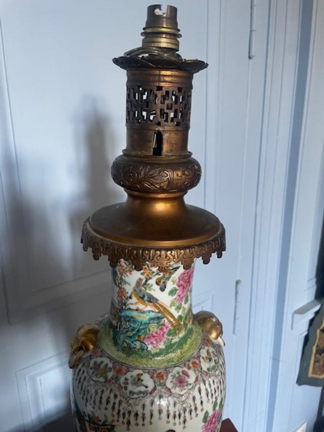 Large Canton Porcelain Lamp, Late 19th Century.-photo-3