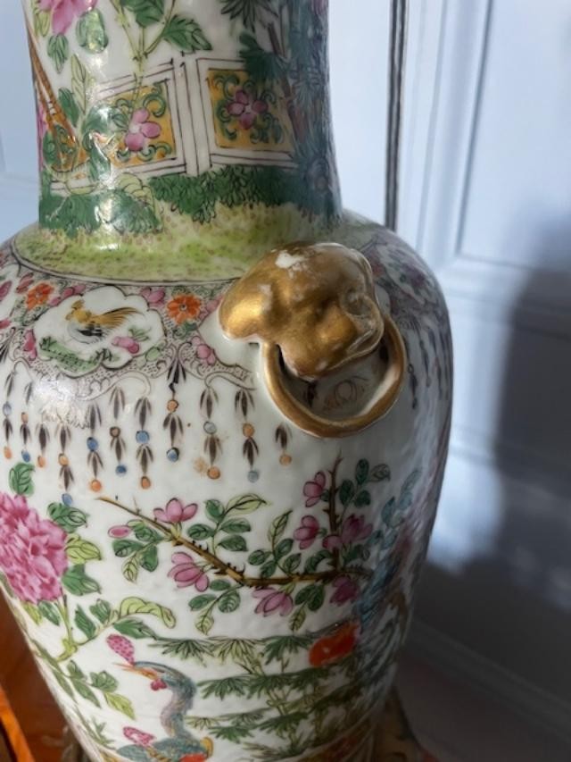 Large Canton Porcelain Lamp, Late 19th Century.-photo-2