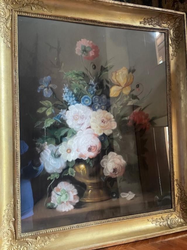 Still Life With A Bouquet Of Peonies, Pastel, Early 19th Century-photo-5