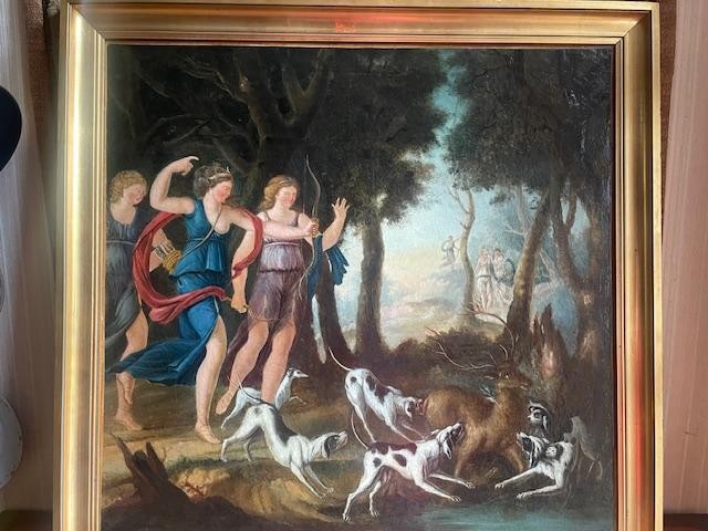 Large Oil On Canvas In The Spirit Of The Fontainebleau School, 19th Century-photo-2