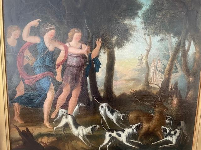 Large Oil On Canvas In The Spirit Of The Fontainebleau School, 19th Century-photo-3