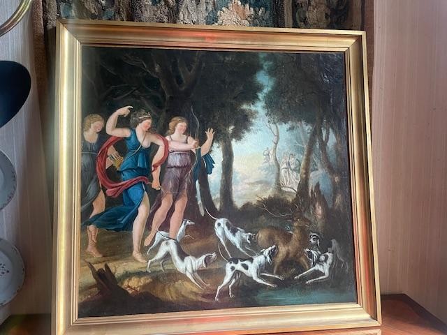 Large Oil On Canvas In The Spirit Of The Fontainebleau School, 19th Century