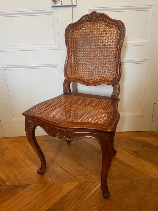 Suite de 9 chaises en bois naturel d&#039;&eacute;poque Louis XV au mod&egrave;le-photo-2
