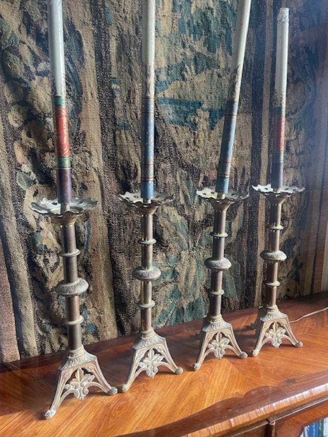 Set Of Four Late 19th Century Gilded Brass Picnic Candles