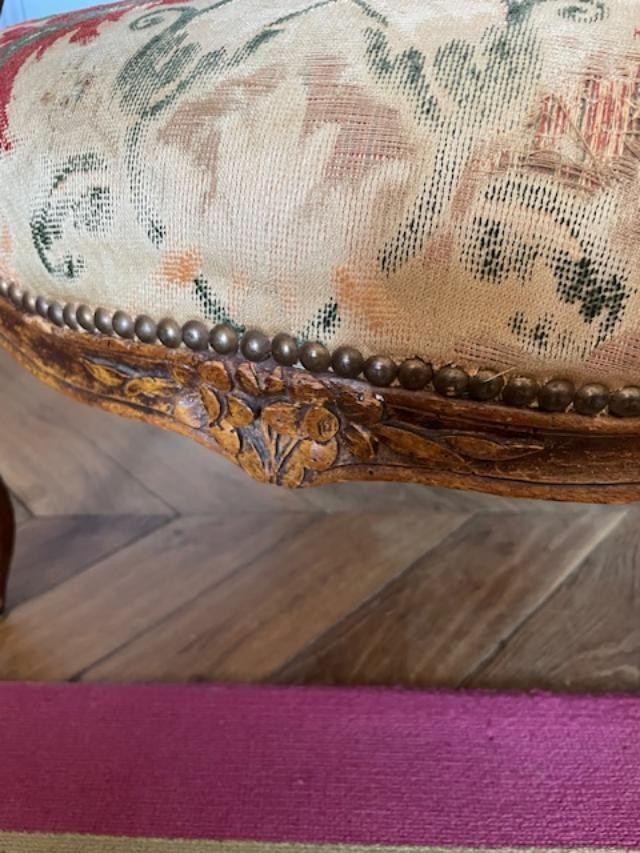 Fauteuil dossier plat d'époque Louis XV en bois naturel-photo-1