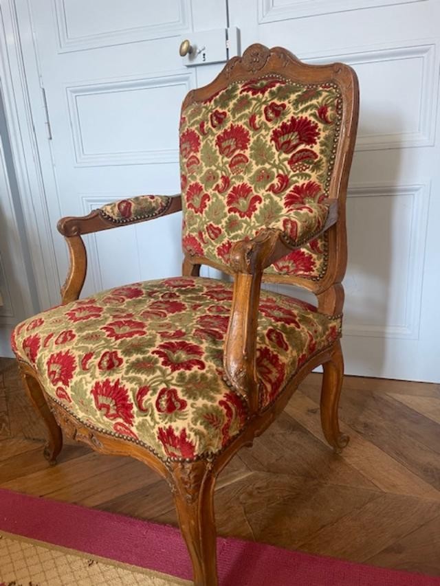 Fauteuil 18 &egrave;me &agrave; dossier plat en bois naturel d&#039;&eacute;poque Louis XV-photo-2