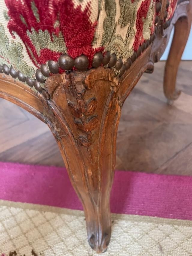 Fauteuil 18 &egrave;me &agrave; dossier plat en bois naturel d&#039;&eacute;poque Louis XV-photo-4
