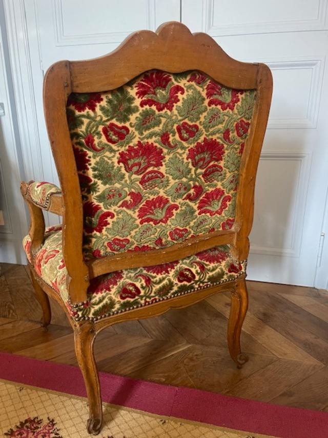 Fauteuil 18 &egrave;me &agrave; dossier plat en bois naturel d&#039;&eacute;poque Louis XV-photo-4